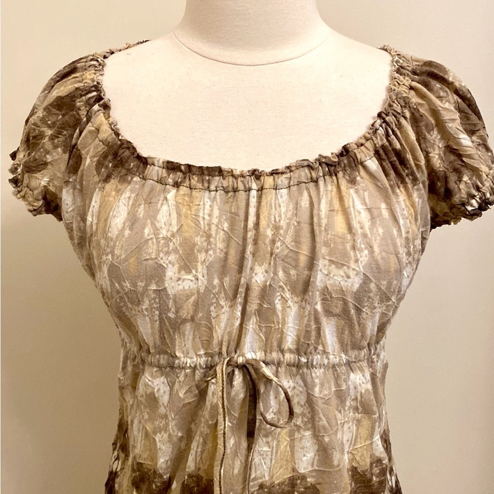 Liz Wear Vintage Brown Cream Print SZ S 90s Grunge Chic Cottagecore Boho Top - Picture 2 of 10